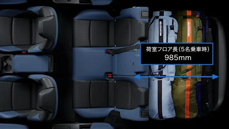 スバル ソルテラ 5名乗車時にゴルフバッグを積んだ例（公式サイトの写真）。