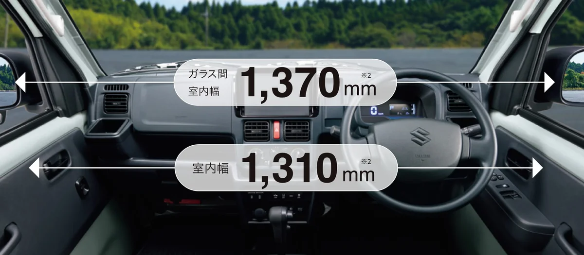 スズキ キャリイ 運転席・助手席の室内の広さ(社内測定値)。
