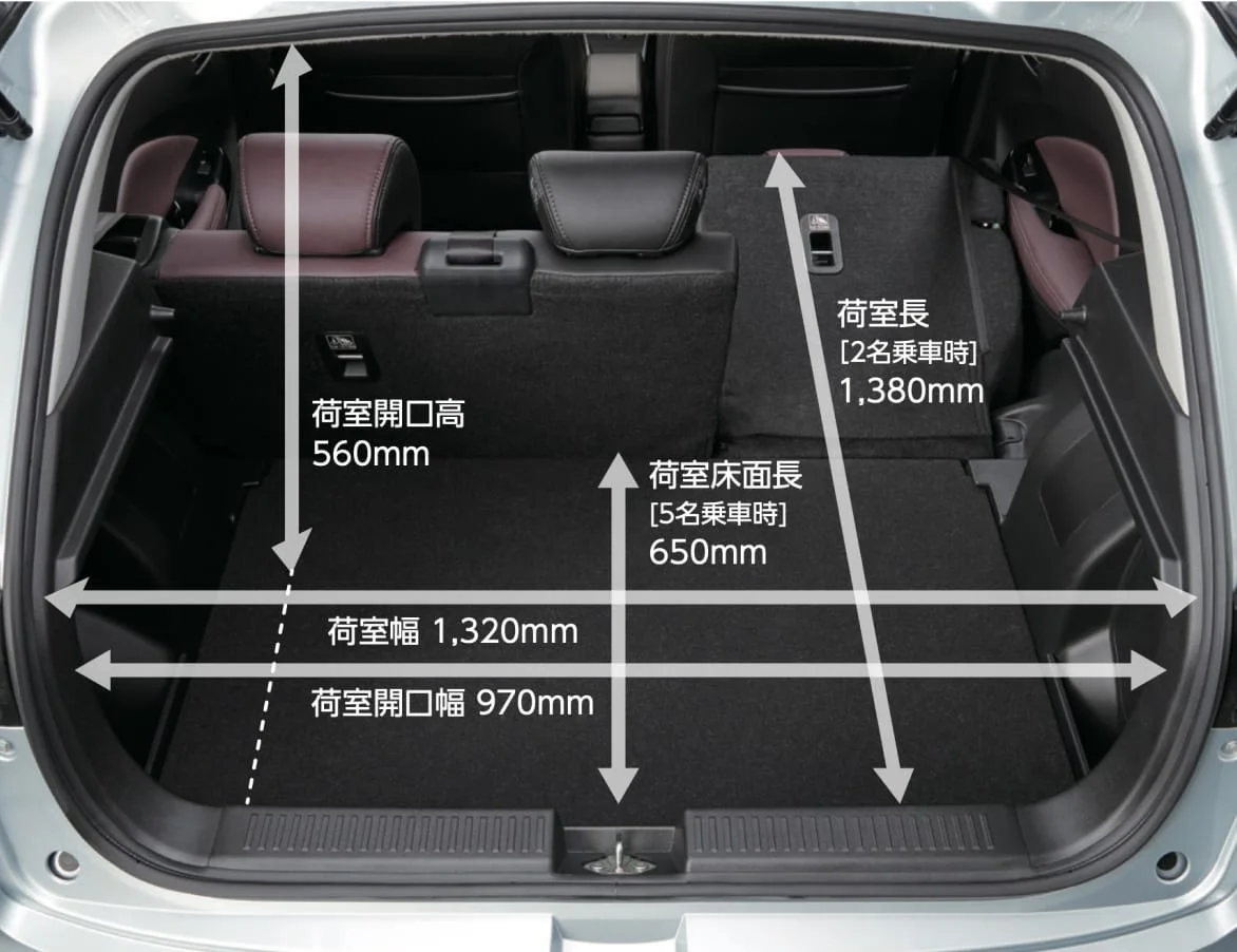 スズキ フロンクス 荷室の主な寸法。