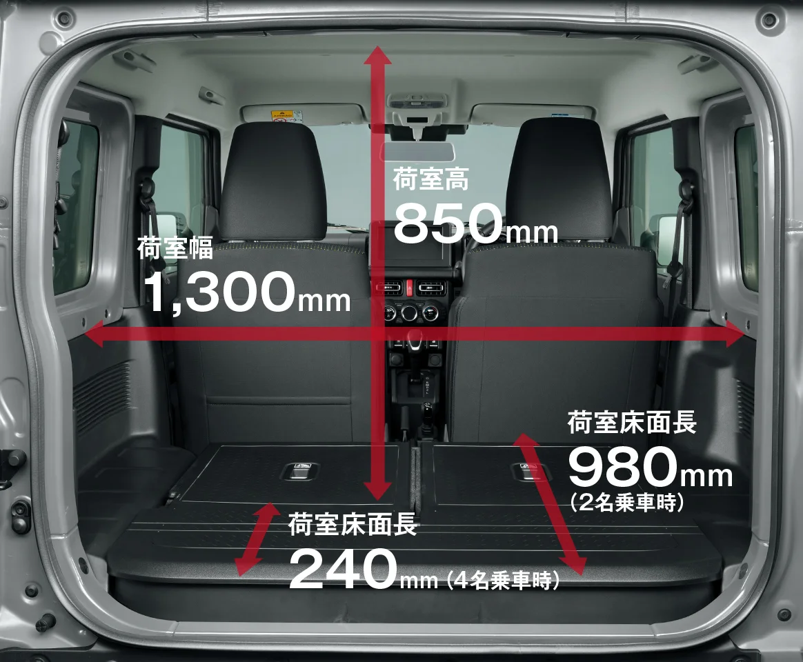 スズキ ジムニーシエラ 荷室の主な寸法。