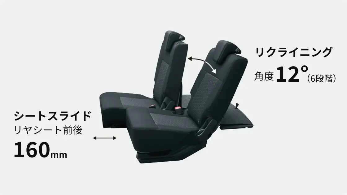スズキ ワゴンR 後席は左右それぞれで前後位置とリクライニング角度を調整できます。