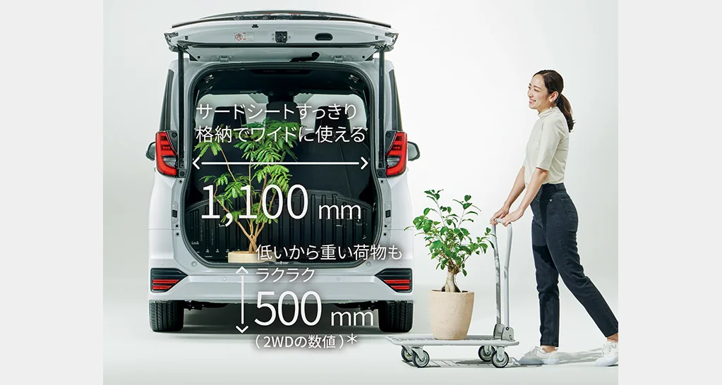 トヨタ ノア サードシートを格納すると、幅1,100mmの荷室として使えます。