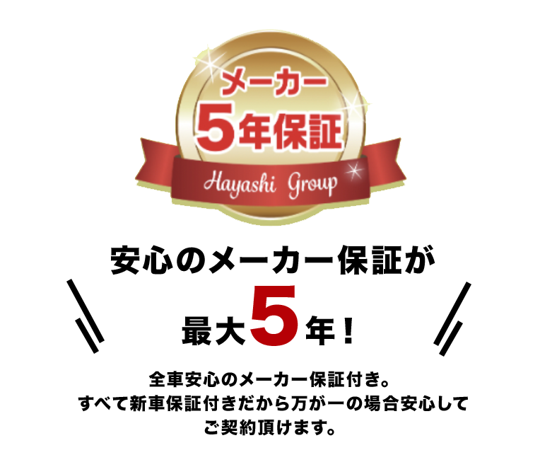 安心のメーカー保証が最大5年！